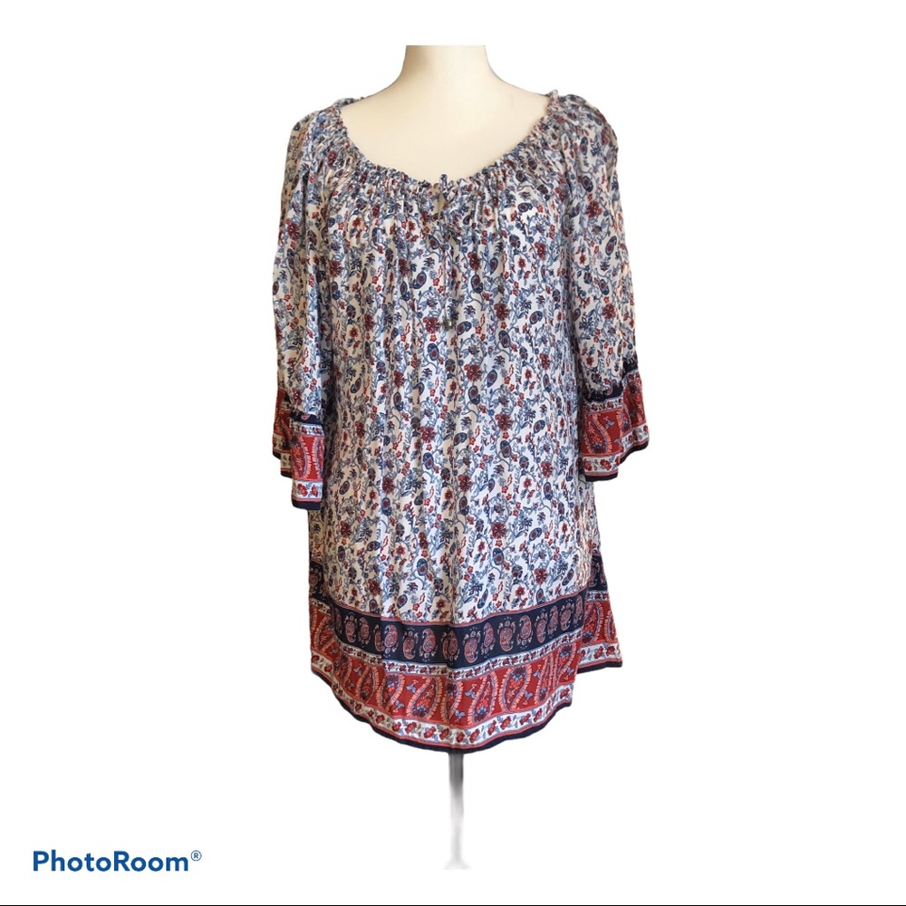Westport paisley blue & burgundy flowy tunic 1X